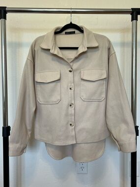 Light Beige Utility Shacket with Flap Pockets